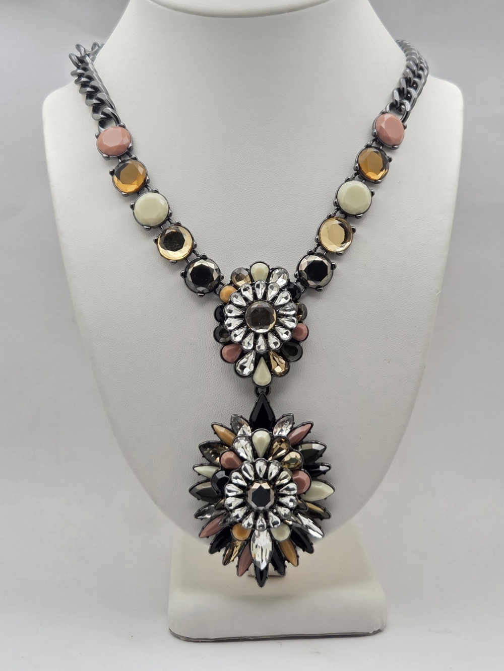 LOGO Lori Goldstein Statement Pendant Necklace Rhinestone Floral Cluster 21"